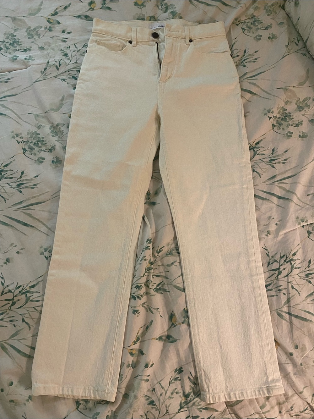 LOFT Size 0/25 Like-New Cream/Off-White High-Waist Straight-Leg Crop Jeans